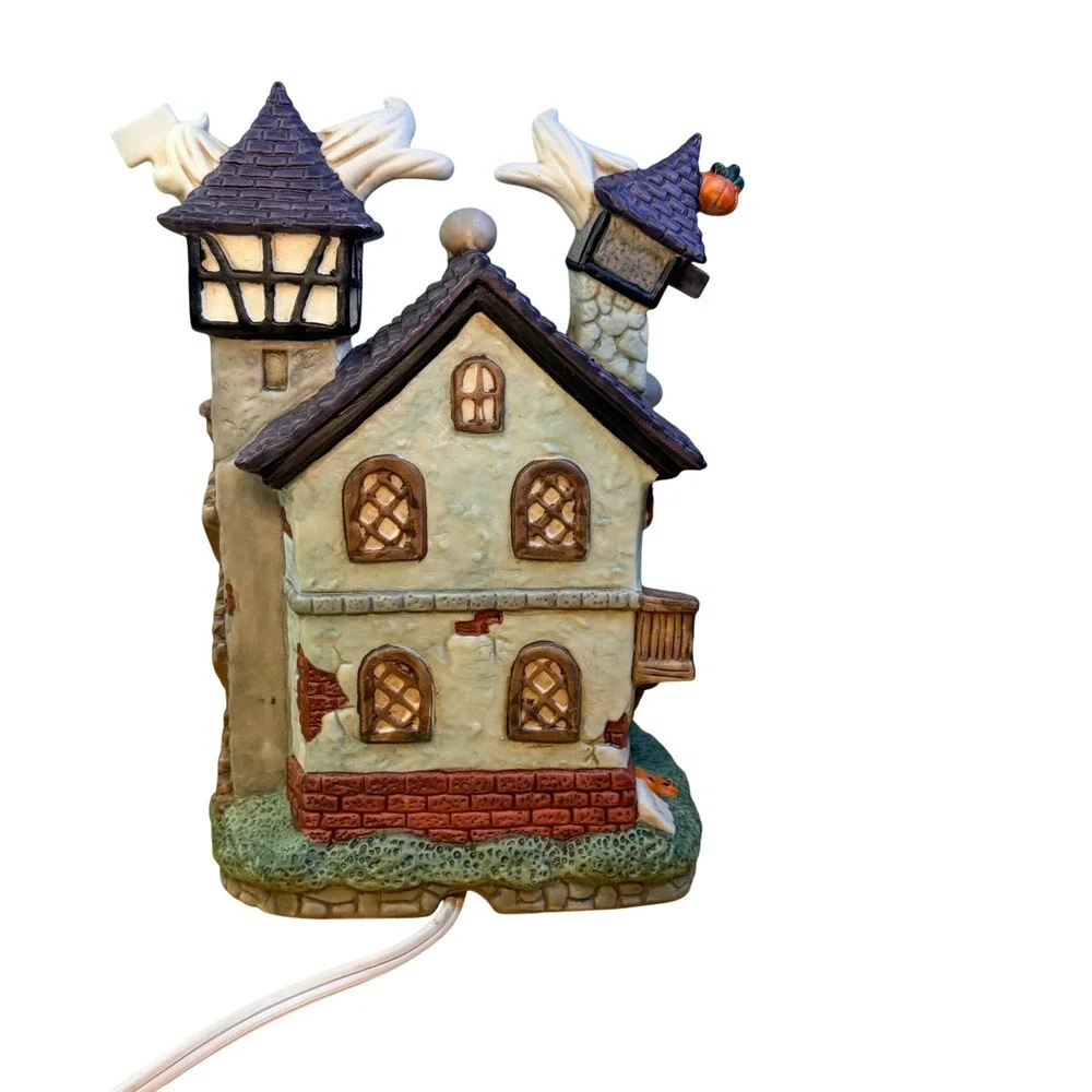 Vintage Haunted House 1990s Ceramic Ghost Pumpkin Halloween Light Up Village